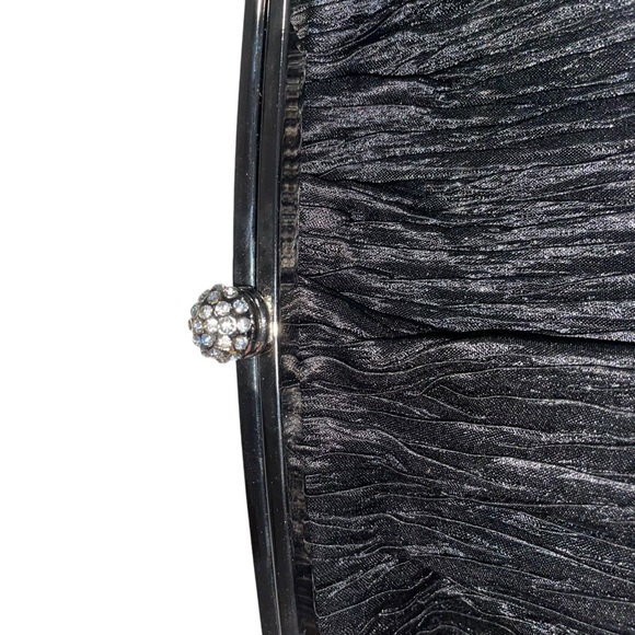NEIMAN MARCUS Vintage Ruched Silk Black Clutch Bag Silver Frame with Crystals - Picture 8 of 15